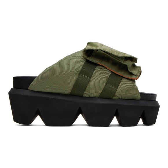 NEW Sacai Pockets Slide Sandal (Men) 10US / 43EU, KHAKI Made in Japan - Picture 1 of 5